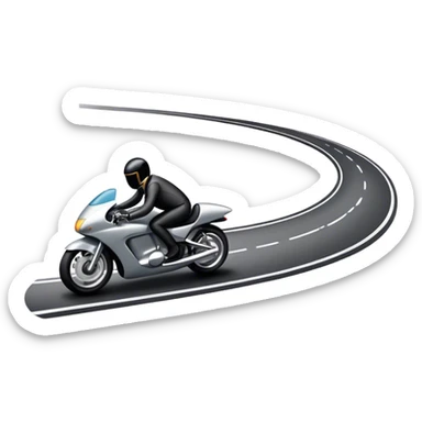 An icon showing a car and a motorcycle speeding through a winding road, with the car’s sleek silhouette blending into the curve of the road while the motorcycle zips past. The scene should capture the thrill of the ride, the freedom of the open road. transparent background. sticker