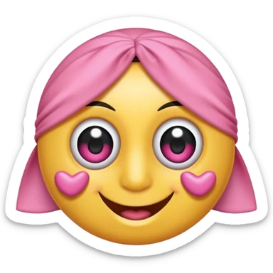 Cara sonriente con ojos cerrados con un lazo rosa u un dedo el la boca  sticker