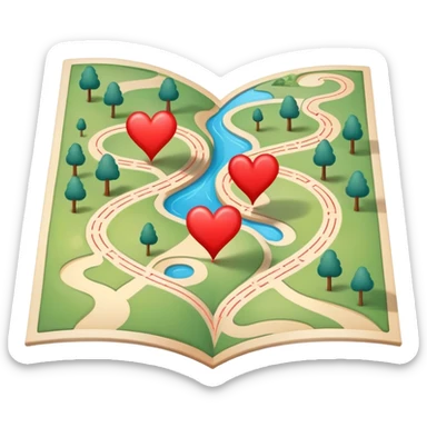 Folded map icon with subtle paths drawn – symbolic exploration of love and attraction, with gentle heart-shaped pathways and relationship journey markers sticker