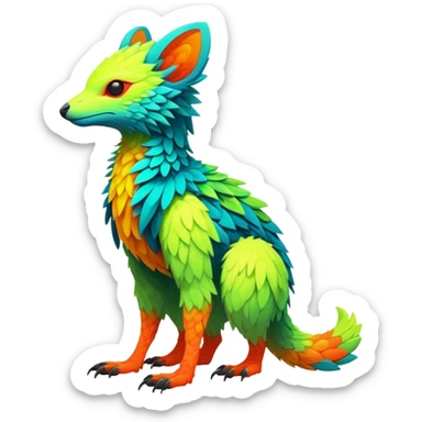 Exotic Tropical futuristic lush warm-colored neon-colored Fakémon-Trico-creature (full body) sticker