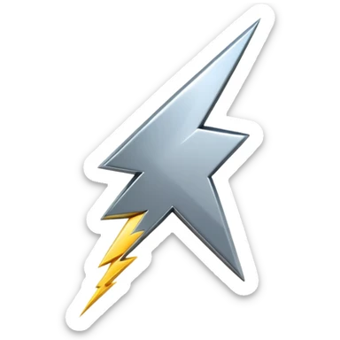 A lightning bolt emoji made of polished silver chrome, sharp yet rounded edges, glossy metallic surface, soft reflections, minimal futuristic design, iOS emoji style, centered, clean white background sticker