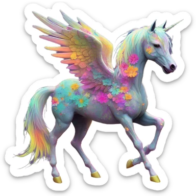 Zombie Pegasus unicorn psychedelic flowers floral groovy art neon rave raving sticker