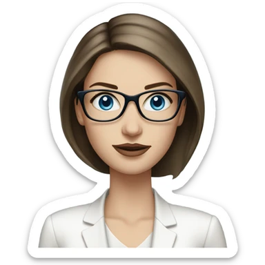 Realistic pale elegant classy model, straight shoulder length brunette, glasses and blue eyes  sticker