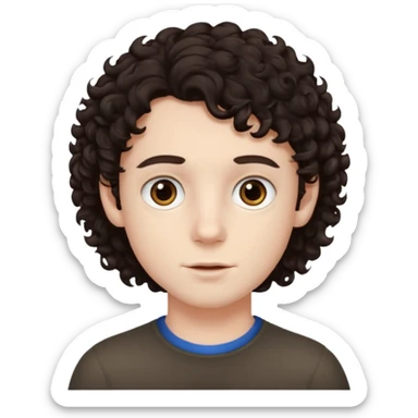 boy, really dark brown hair, curly hair, dark brown eyes, pale skin, , hair sticker