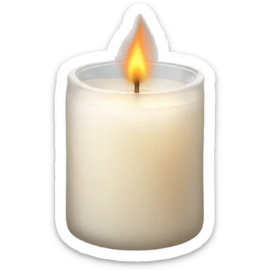 A white or beige candle in a frosted glass jar with a delicate flame sticker