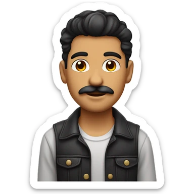 chico joven moreno con tupe liso, ojos color miel, bigote y perilla y piercing en la nariz sticker