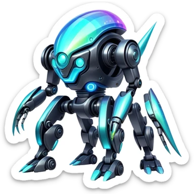  Epic legendary rare glowing mechanical Shiny sparkly transparent bioluminescent luminescent vibrant bright pastel dark exotic iridescent colorful gradients futuristic modern metallic glossy glittery fantasy-cyber-Fakémon-Vernid-robot-creature sticker