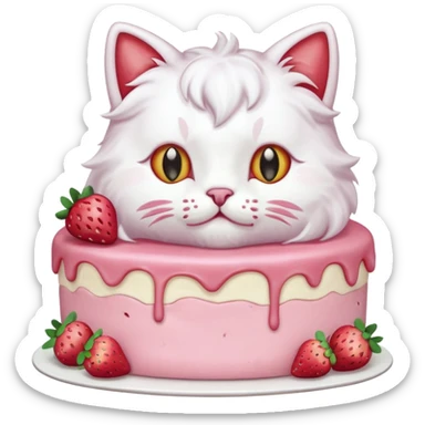 cat eating strawberry cake sticker