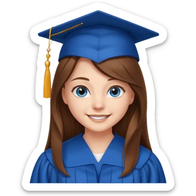 high school graduation with a pretty female high school student with long brown hair, blue eyes sticker