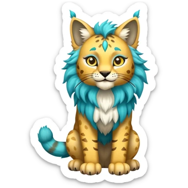 Yellow and cyan Fairy-type Bobcat-Lynx-Lion-Fakémon full body sticker