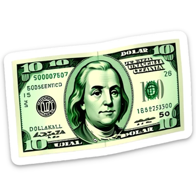3D realistic US 100 dollar bill sticker, slight perspective, centered, clean cutout, transparent background, no text, no watermark sticker