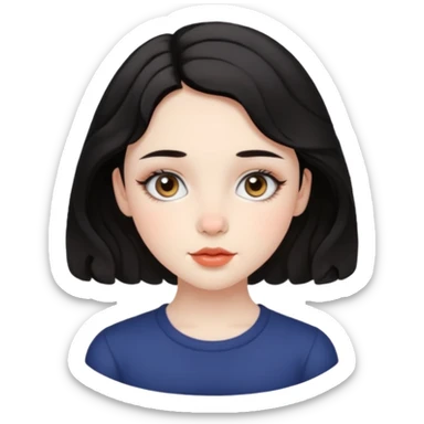 aesthetic girl , pale skin, doe eyes, button nose, soft arched brows,round face,full lips,short wavy black hair. please kindly genarate this avatar sticker