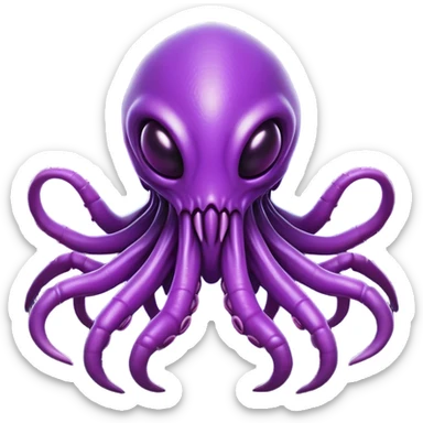 Clash of Clans aesthetic: Cinematic fierce Zerg Alien Emoji, rendered in a 3D vector-style similar to standard emojis with minimal shading and bold, simplified shapes. A compact, isometric, otherworldly creature with insectoid, organic details and subtle, eerie tentacles, softly glowing with a sinister alien charm. Simplified yet unmistakably iconic, highly detailed and consistent, glowing with a soft, spectral radiance and high shine. Stylized with a touch of bio-engineered mischief and a soft glowing outline, capturing the essence of a fearsome extraterrestrial menace with a playful twist! sticker