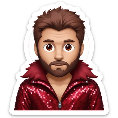 The Wolf Man with brown hair and fur, dark red sequin outfit sticker