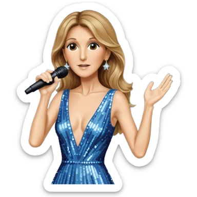 celin dion is singing, 2 hands holding mirco and twinkle dresss sticker