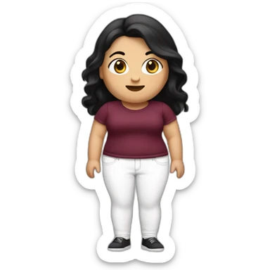 White Fat girl with burgandy t-shirt and white jeans and black hair sticker