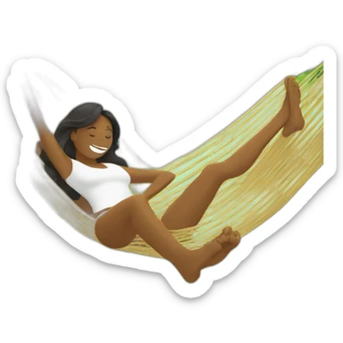 a man is laying in hammock and a woman is fanning him with palm leaves sticker