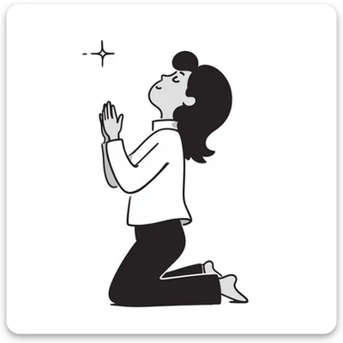 Person kneeling in prayer, talking to God, spiritual moment sticker