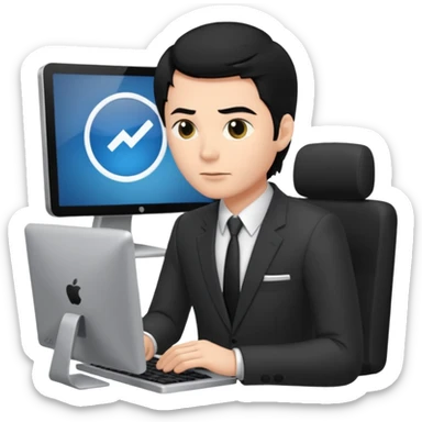 man with black hair and suit using a pc sticker