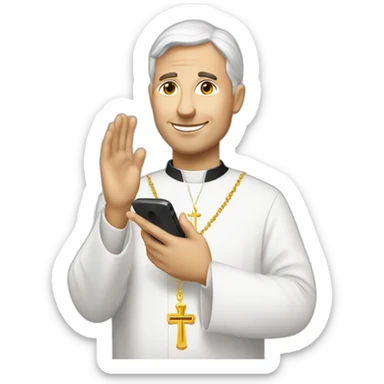 White Catholic Priest doing phone hand sticker