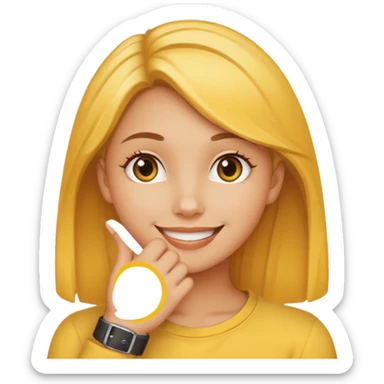 yellow smiling face girl with one hand under chin sticker