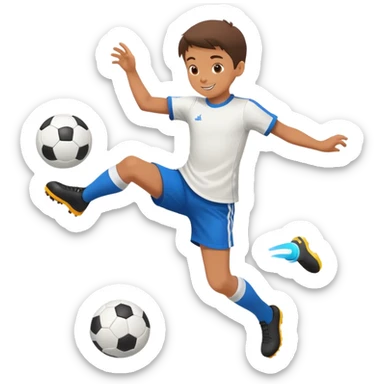 child kicking a ball, cheerful and energetic, motion lines to show action sticker