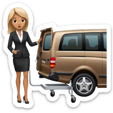 Woman in suit pushing a stretcher in to a black Mercedes Vito van sticker