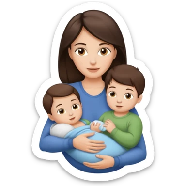 Beautiful fit Brunette Mom holding a baby and two sons, ultra realistic  sticker