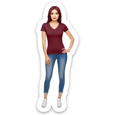 fitted wine red V-neck t-shirt, slim fit, cropped length, form-fitting, only the garment, no model sticker