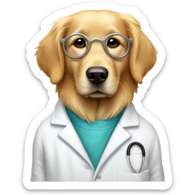 Golden Retriever wearing a lab coat and googles sticker