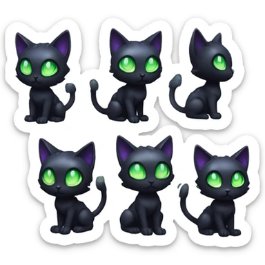 Shiny, Sparkly, Black Dark-type--Psychic-Ice-type-Fakémon-Alien-Cat Blind Purple eyes, green gem, full body sticker