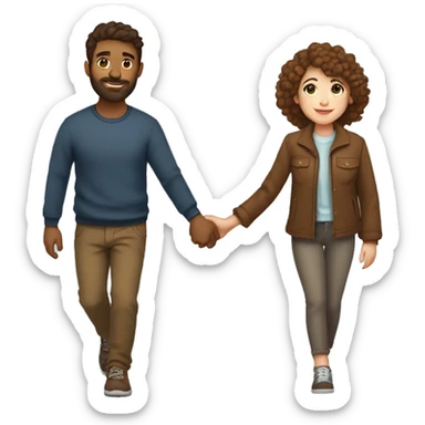 A beautiful brown-haired girl with a hairy brown-haired man with short hair walk by the hand and love each other sticker