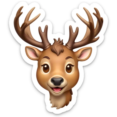Cinematic Comical Deer Portrait Emoji, Head tilted dramatically with an exaggeratedly amused expression, featuring a sleek dappled coat and whimsically contorted antlers, wide, expressive eyes filled with playful disbelief, Simplified yet hilariously expressive features, highly detailed, glowing with a slightly sassy glow, high shine, dramatic yet playful, stylized with an air of cheeky woodland mischief, bright and endearing, soft glowing outline, capturing the essence of a spirited and over-the-top deer, so meme-worthy it feels like it could side-eye its way into forest folklore instantly! sticker