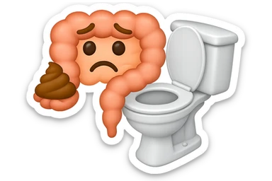 emoji stile iphone di un intestino che esce dal wc con in mano una montagnetta di feci con espressione triste a palline sticker