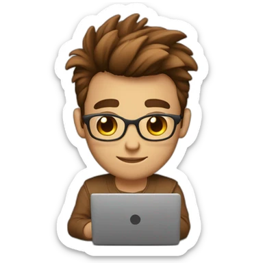 Cute programmer on his laptop with lighted skin a brown quiff and brown eyes and very little beard  sticker