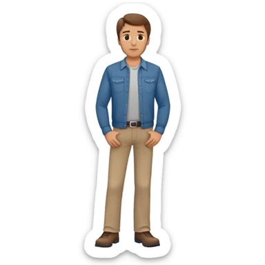 western Caucasian middle aged male, brown hair, standing, casual clothes and shoes, with hands on hips sticker