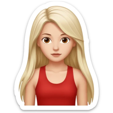 White girl with long 3B hair with brown eyes and a red tank top sticker