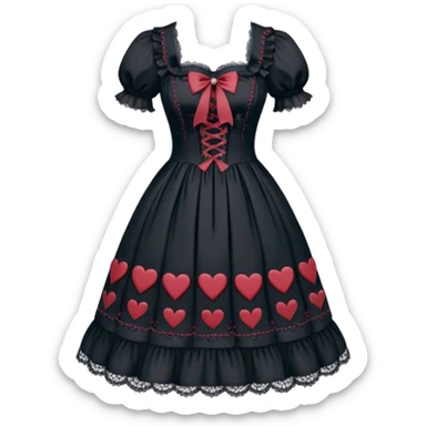 A beautiful Lolita dress with laces, cross-stitches, dark gothic color palette theme, strings, heart patterns textile, beautiful, aesthetic clothing sticker