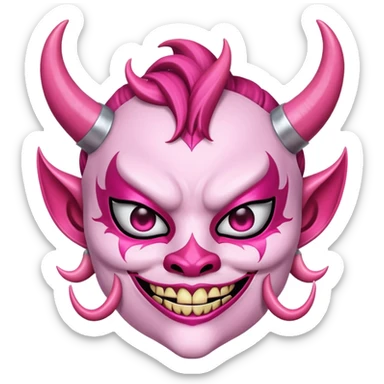 A pink girly oni mask with devil horns  sticker