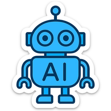 Change the blue color to a different shade for the blue AI robot, keep the color outline icon style, no background. sticker