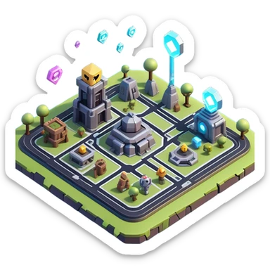 Clash of Clans aesthetic: Cinematic Playful 3D Isometric Holographic Map Emoji, rendered in a 3D vector-style similar to standard emojis with minimal shading and bold, simplified shapes. A compact, distinct form with signature details, softly glowing with a futuristic sci-fi warfare charm. Simplified yet unmistakably iconic, highly detailed and consistent, glowing with a soft radiance and high shine. Stylized with a touch of high-tech brilliance and a soft glowing outline, capturing the essence of a beloved gaming relic with a friendly, playful manner! sticker