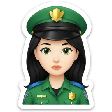 Female POLICE IN green, long black hair sticker