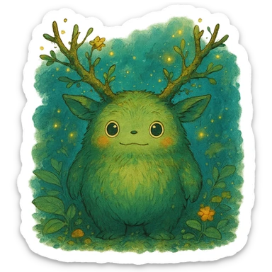 a whimsical forest spirit, ghibli style, detailed, vibrant, magical atmosphere sticker