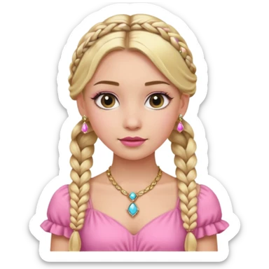 fancy blonde hair girl with braids pink outfit makeup and jewellery sticker