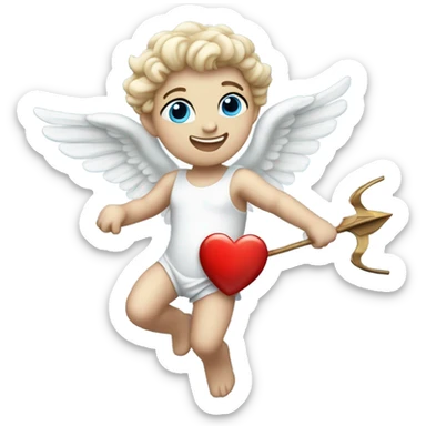 Realistic Photo of flying pale cupid with blue eyes and red heart arrow  sticker