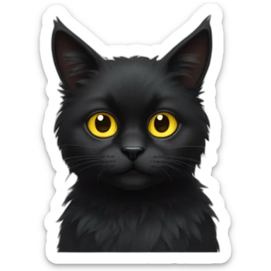 Black fluffy cat with big yellow eyes sticker