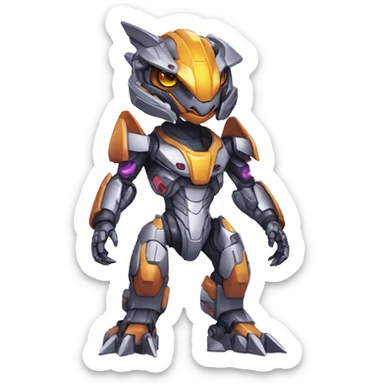 Colorful Edgy Chibi Greymon-Velociraptor-Genesect-Fakémon-Pokémon wearing a with a futuristic visor-helmet And Mecha-suit Full Body sticker