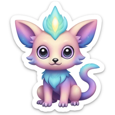 Cute cool colorful pastel nebula fantasy animal hybrid Fakemon full body, big eyes, adorable sticker