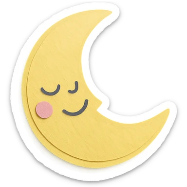 cute sleepy crescent moon, yellow, soft pastel palette, gentle smile, blushing cheeks, no arms or legs, full body sticker