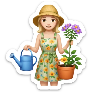 woman gardener with watering pot sticker